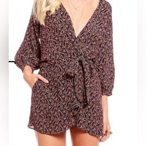 Free People Clara Tunic Mini Dress Floral Boho Black Orange Faux Wrap Size XS